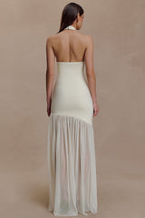Asymmetrical Cutout Shirred Backless Fitted Maxi Dress