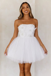 Princess Luxe Tulle Strapless Mini Dress White