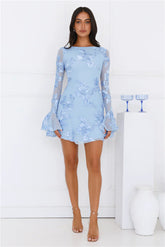 Elodie Long Sleeve Mesh Mini Dress Blue
