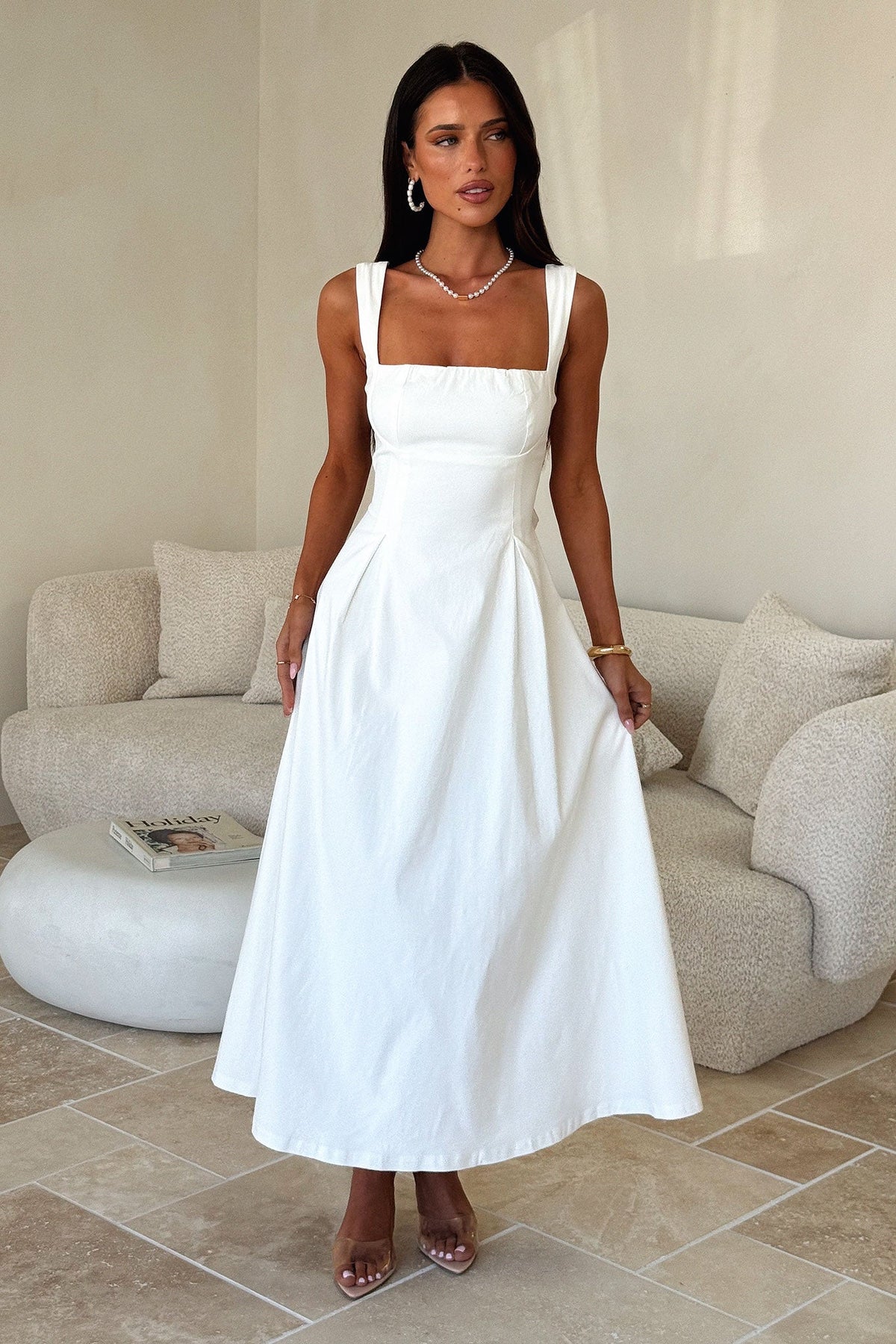 Chantelle Square Neck Midi Dress - White