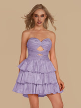Lavender - A Line Sweetheart Satin Cut Out Ruffled Homecoming & Cocktail Dresses with Beads