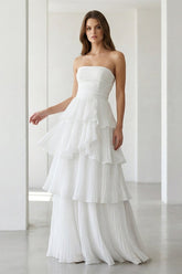 Cute A-Line Chiffon Strapless Tiered Wedding Dresses