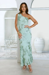 Evening Charm One Shoulder Maxi Dress Sage