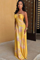 Print Backless Strapless Beach Maxi Dress