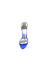Elegant Blue Satin Pump with Silver Chain and Rhinestone Accents