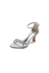 Elegant Blue Satin Pump with Silver Chain and Rhinestone Accents