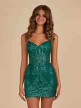 Dark Green - Bodycon V Neck Sequined Corset Mini Party Dresses