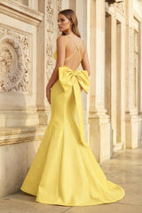 Hot Pink Spaghetti Straps Bow-Back Trumpet Long Gown