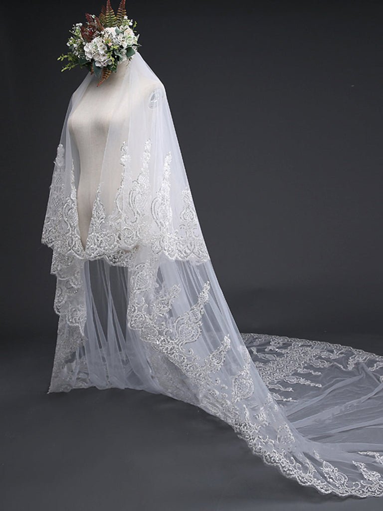 Exquise Floral Lace with Shaped Edge Cathedral Veil Bridal Veil Wedding Veil