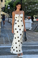 Silk Satin Polka Dot Spaghetti Strap Maxi Dress
