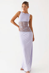Sexy Lace Satin Backless Maxi Dress