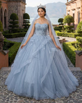 Grey Blue Tulle A-Line Sweetheart Lace-Up Back Quinceanera Dress