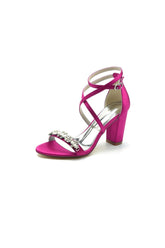Fuchsia High Heels with Crossed Straps and Metal Accents
