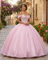 Glitter Off The Shoulder Pink Ball Gown Quinceanera Dresses