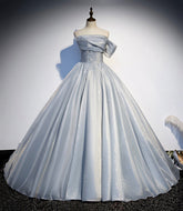 Gray Satin Long Ball Gown Quinceanera Dresses