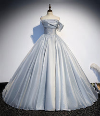 Gray Satin Long Ball Gown Quinceanera Dresses