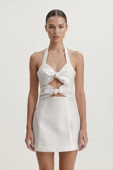 Halter Cut-Out Sheath Jacquard Graduation Dress With Bow