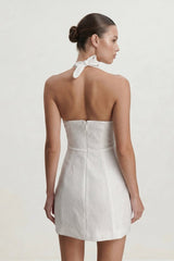 Halter Cut-Out Sheath Jacquard Graduation Dress With Bow