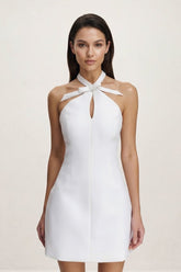 Halter Keyhole Sheath Mini Graduation Dress With Bow