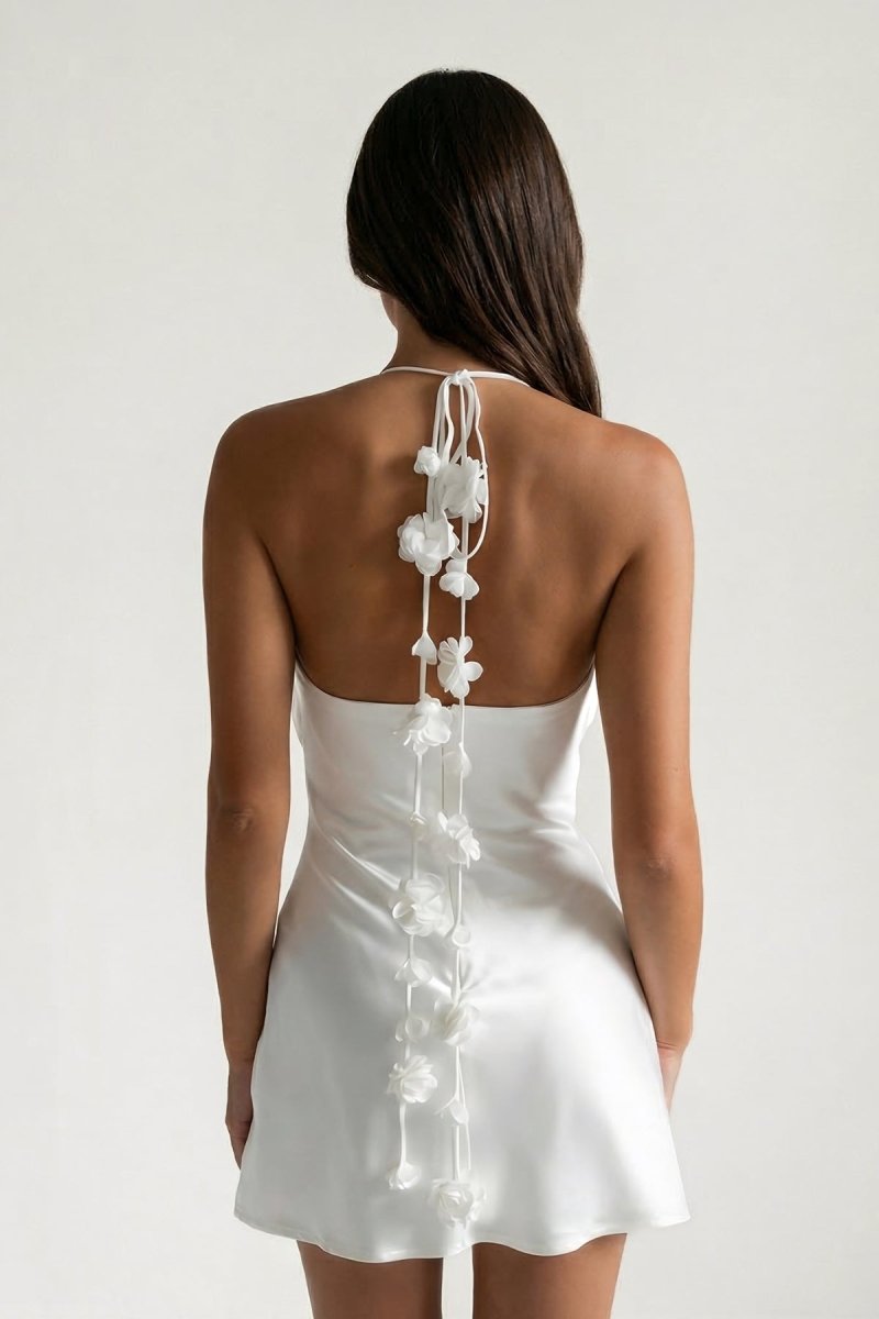 Halter Satin Sheath Floral Graduation Dress
