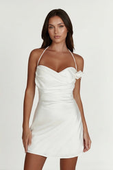 Halter Satin Sheath Floral Graduation Dress