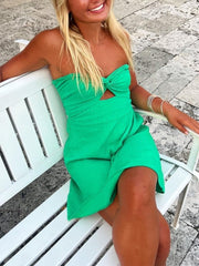 Green - A Line Chiffon Strapless Short Cocktail Dress with Keyhole
