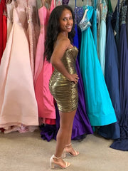 Gold - Strapless Bodycon Metallic Short Homecoming Dress With Keyhole