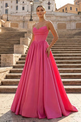 Hot Pink Sweetheart Lace-Up A-Line Long Formal Dress