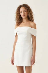 Ivory Off-the-Shoulder Satin Sheath Graduation Dress