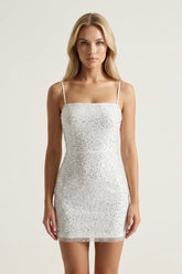 Ivory Sequin Sheath Mini Graduation Dress