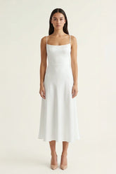 Ivory Spaghetti Strap A-Line Midi Dress