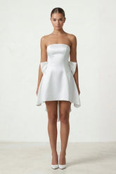 Ivory Strapless A-Line Satin Graduation Dress with Bow