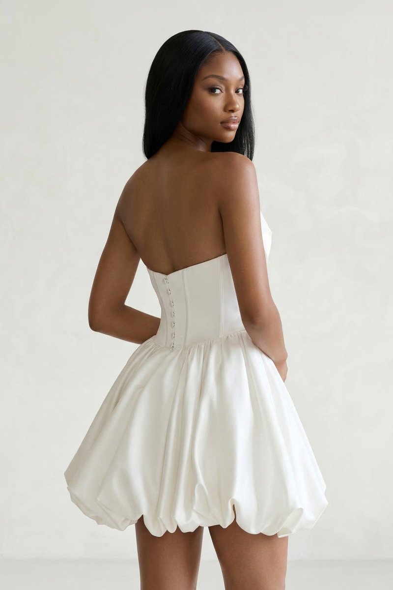 Ivory Strapless Corset A-Line Satin Graduation Dress