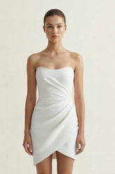 Ivory Strapless Satin Sheath Ruched Graduation Dress