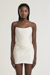 Ivory Strapless Sheath Chiffon Ruched Graduation Dress