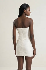 Ivory Strapless Sheath Chiffon Ruched Graduation Dress