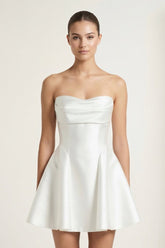 Ivory Taffeta A-Line Strapless Graduation Dress