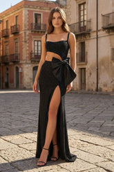 Gorgeous Mermaid Spaghetti Straps Black Beaded Prom Dresses with Slit