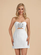 Ivory - Sheath Strapless Flowers Cutout Short Homecoming Dresses