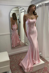 Cute Mermaid Spaghetti Straps Satin Long Prom Dress