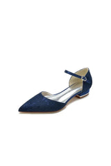Lace One-strap Buckle Pointed Toe Mules