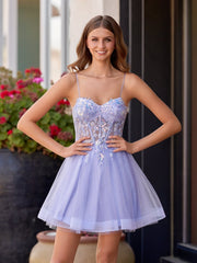 Lavender - A Line Sequined Tulle Corset Homecoming Dresses with Appliques