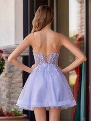 Lavender - A Line Sequined Tulle Corset Homecoming Dresses with Appliques