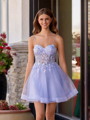 Lavender - A Line Sequined Tulle Corset Homecoming Dresses with Appliques