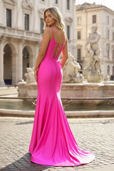Hot Pink Mermaid Satin Simple Prom Dress