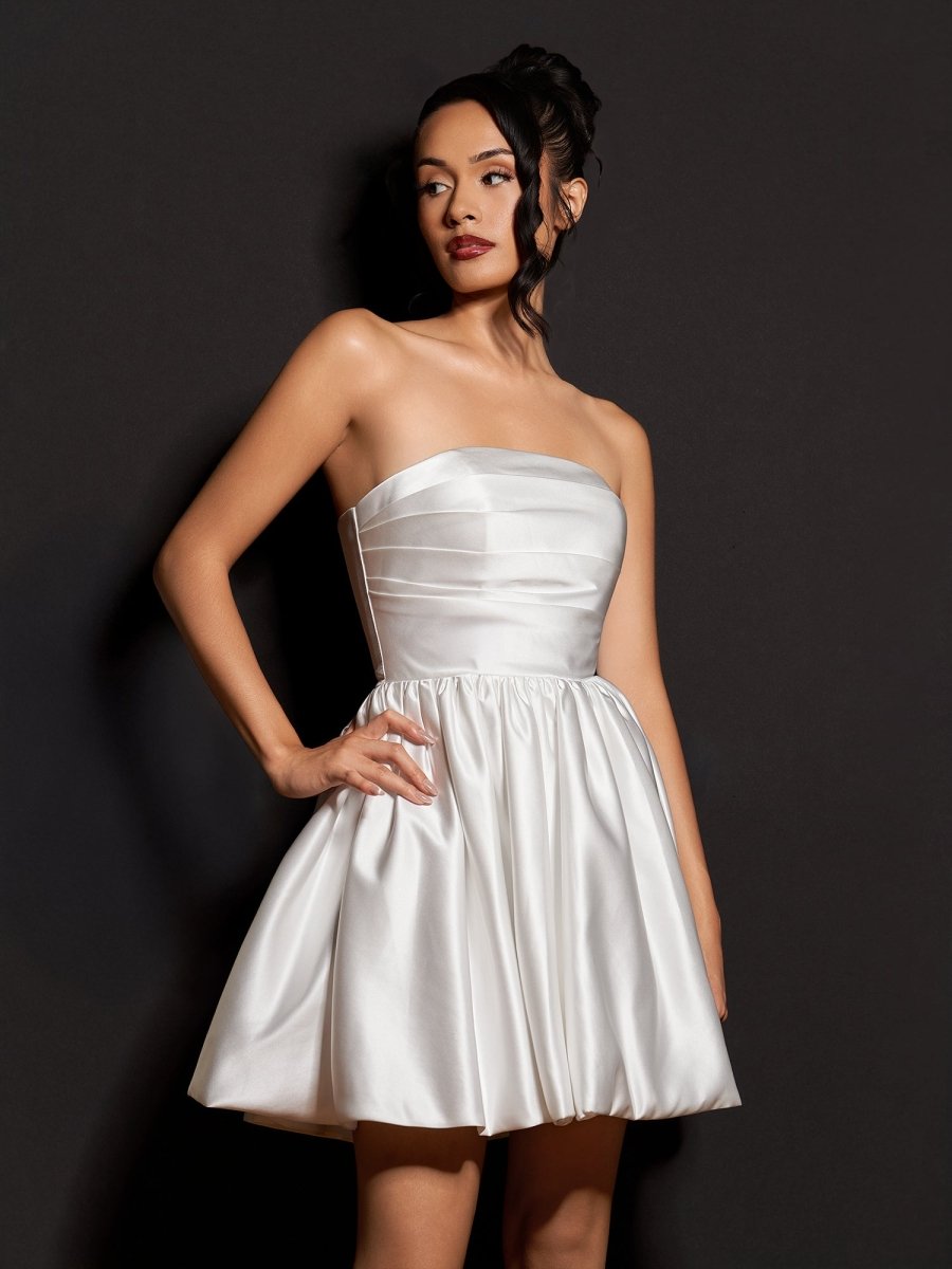 Ivory - A Line Satin Strapless Puffed Sleeves Short Homecoming Dresses
