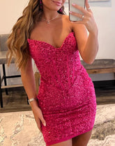 Hot Pink Short Sheath Sequin Mini Party Dresses