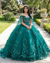 Dark Green Organza Off-the-Shoulder Ball Gown Quinceanera Dress