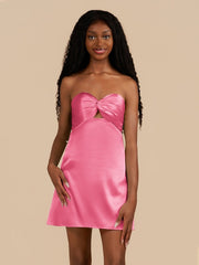 Hot Pink - Strapless A Line Short Homecoming & Cocktail Dresses With Keyhole