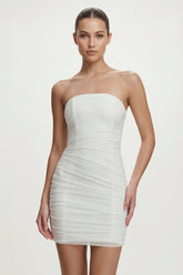 Ivory Strapless Sheath Ruched Graduation Dress